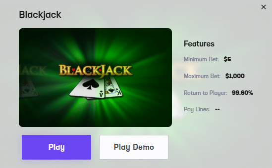 Blackjack game screenshot