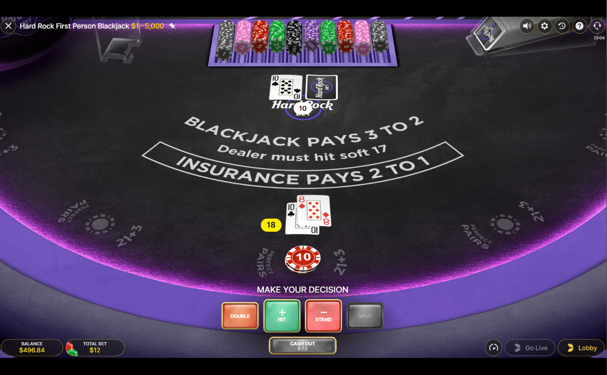Hard Rock First person blackjack