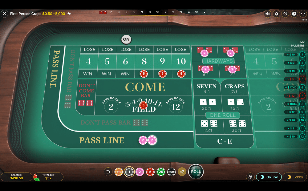 craps table with bets